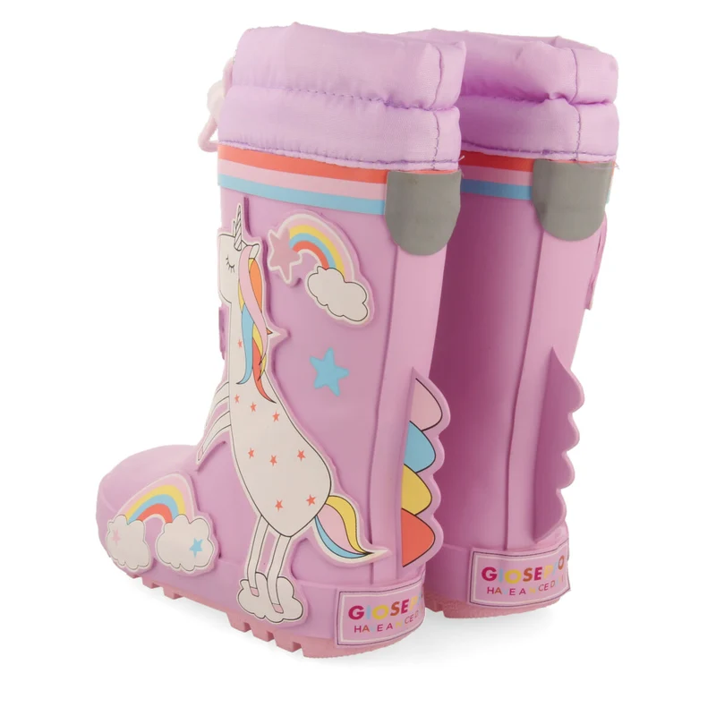 Kinloss children's mauve unicorn-print welly boots