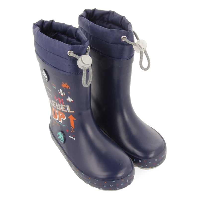 Gann children's navy blue gamer-print welly boots