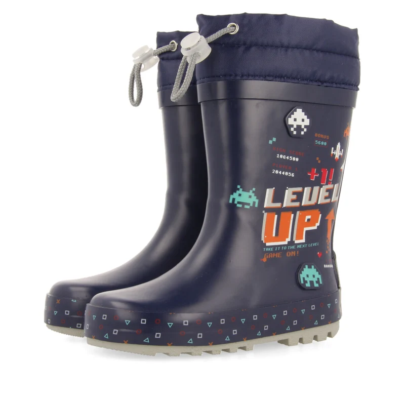 Gann children's navy blue gamer-print welly boots