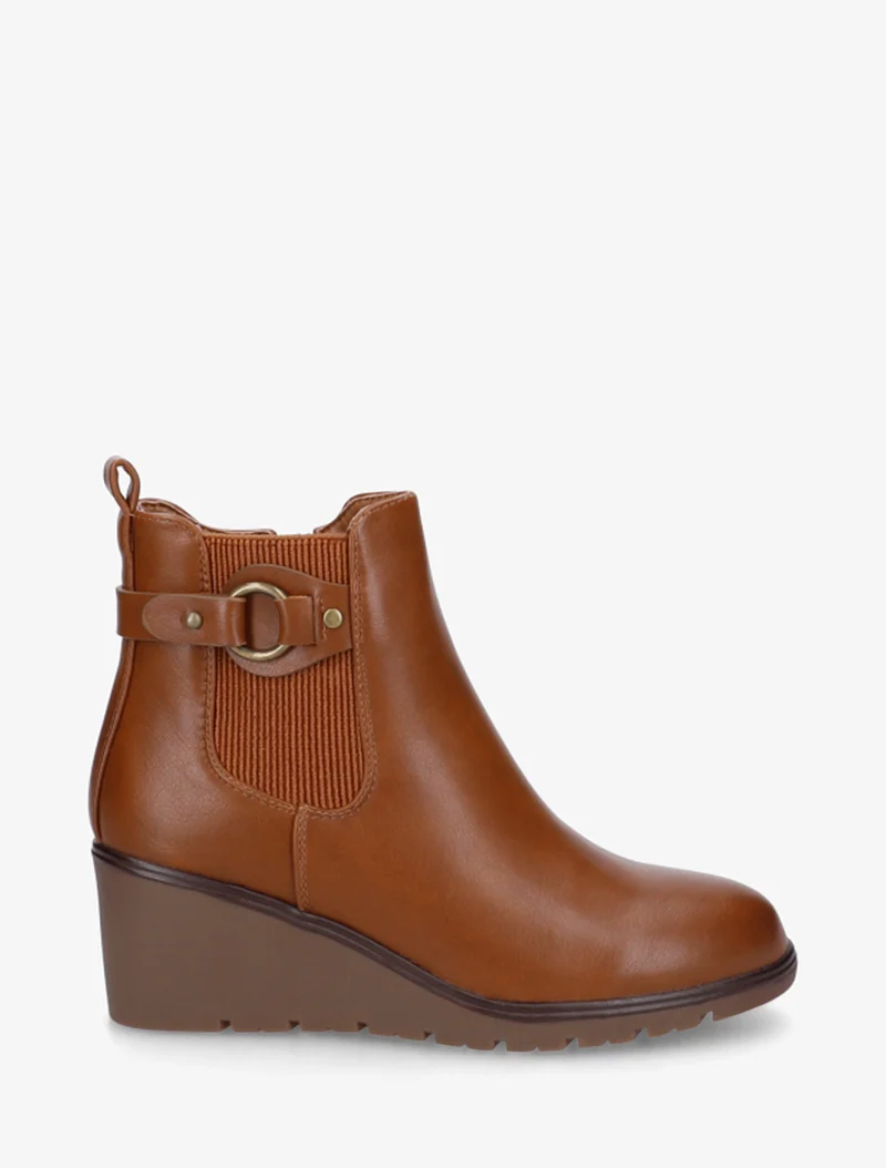 Bottines compensées en simili à boucle ronde - Camel
