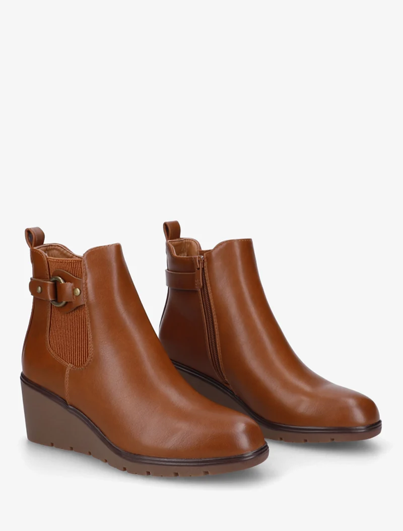 Bottines compensées en simili à boucle ronde - Camel