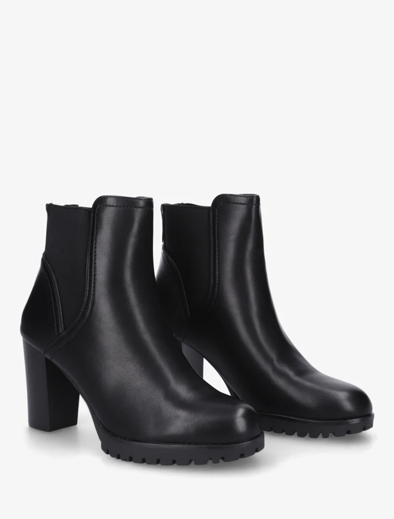 Bottines à talon haut et semelle crantée en simili - Noir