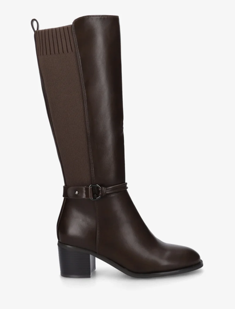 Bottes en simili et tissu à boucle ronde - Marron
