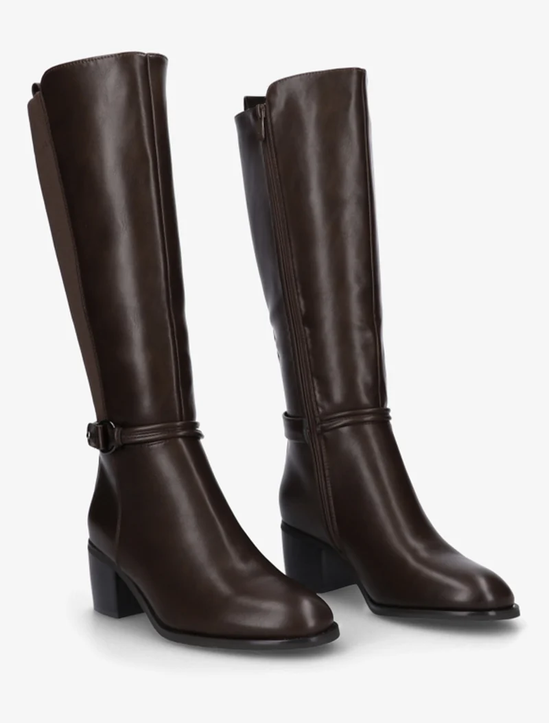 Bottes en simili et tissu à boucle ronde - Marron