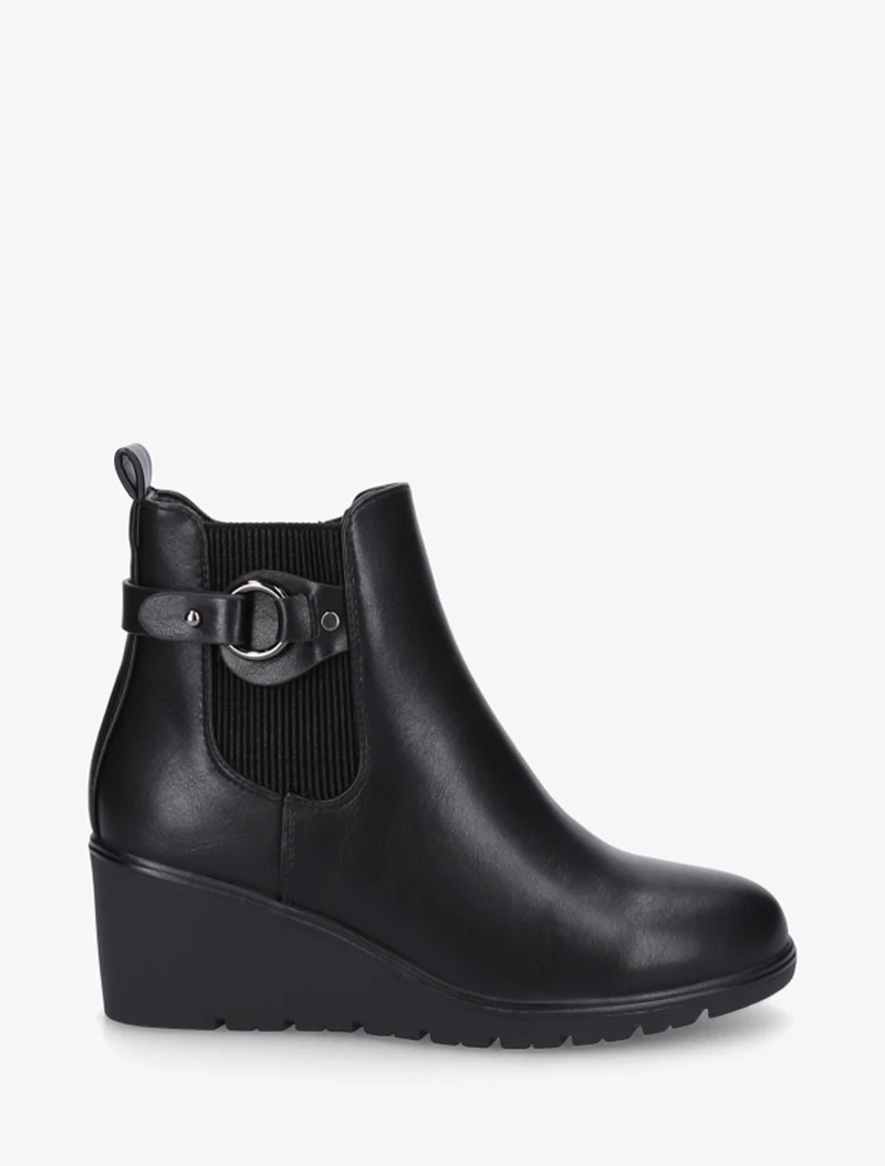 Bottines compensées en simili à boucle ronde - Noir