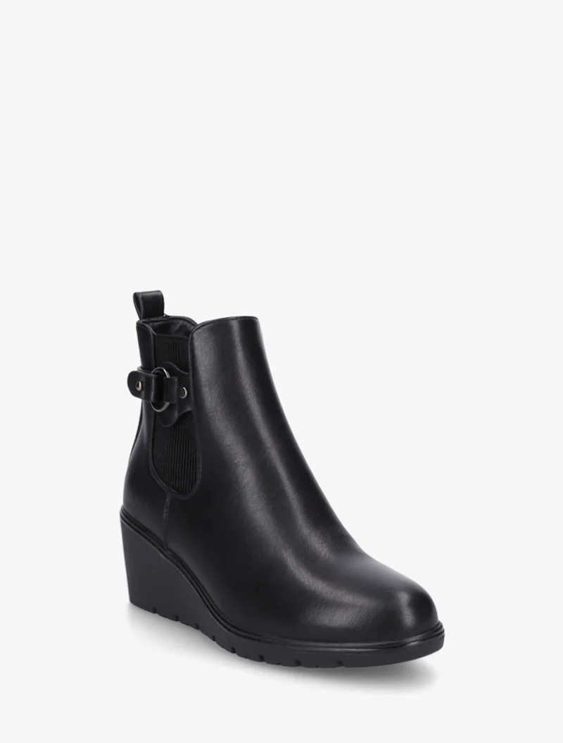 Bottines compensées en simili à boucle ronde - Noir