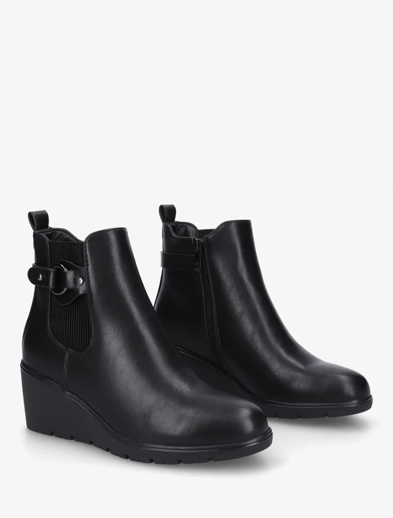 Bottines compensées en simili à boucle ronde - Noir