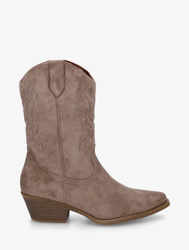 Bottines style santiags en suédine - Taupe
