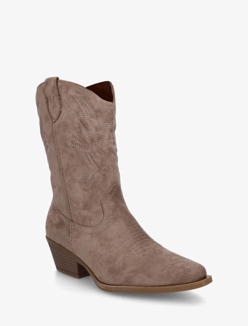 Bottines style santiags en suédine - Taupe