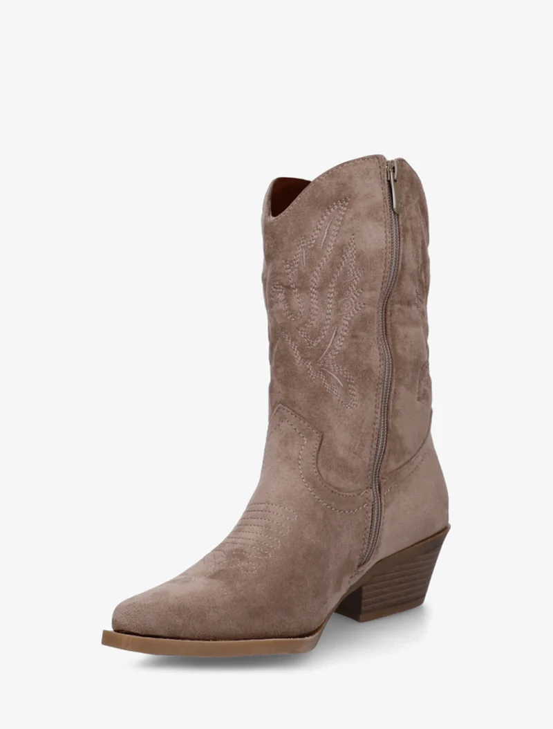 Bottines style santiags en suédine - Taupe