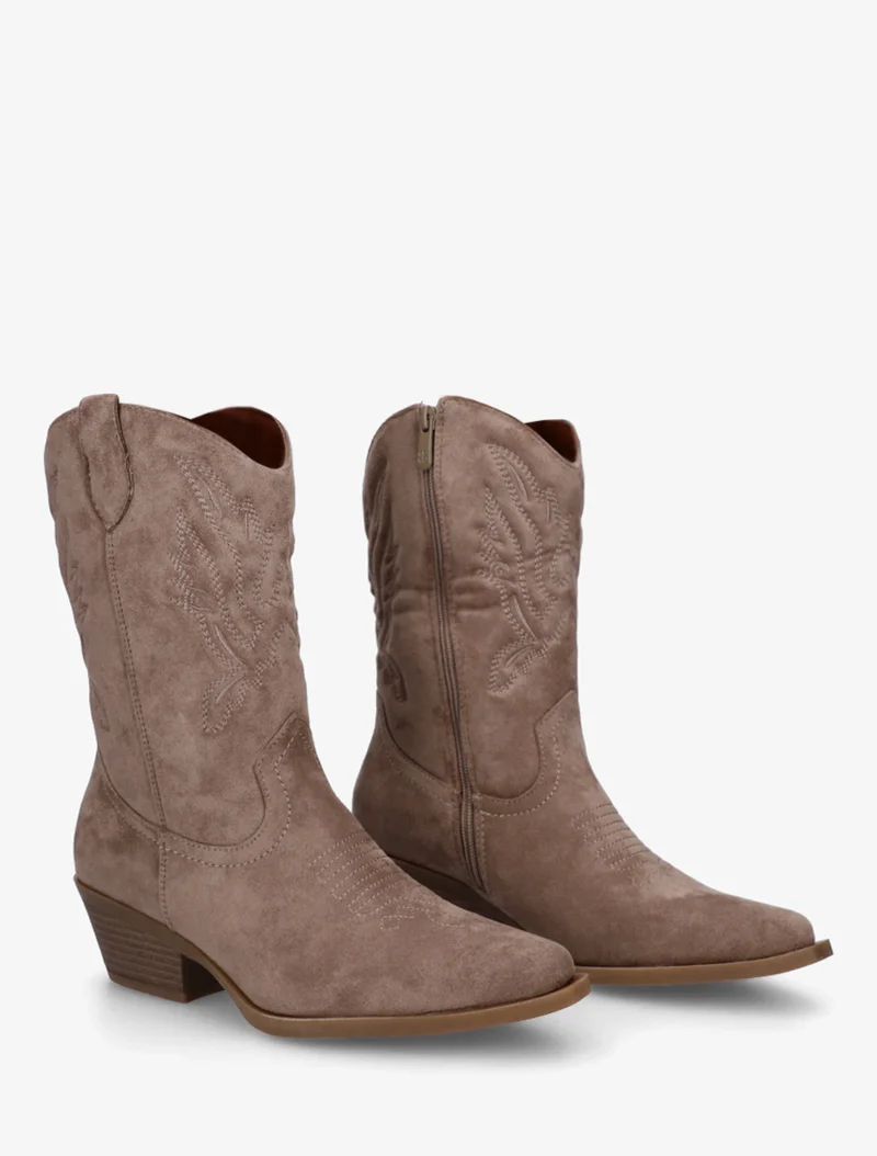 Bottines style santiags en suédine - Taupe