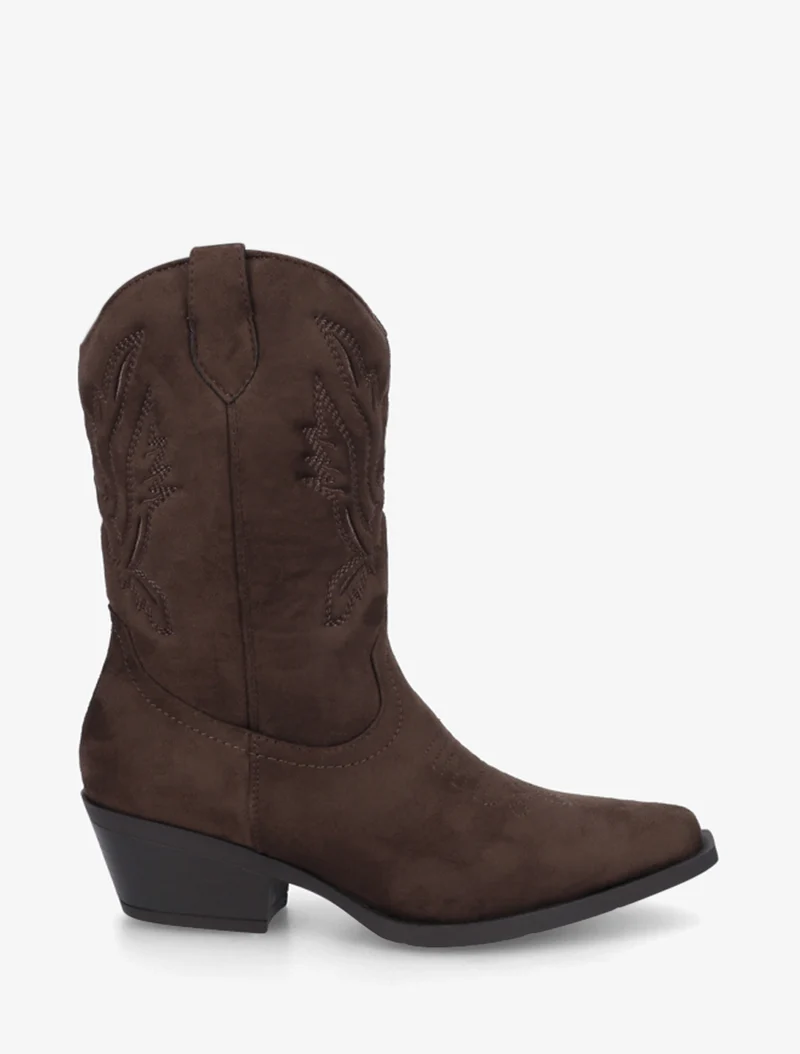 Bottines style santiags en suédine - Marron