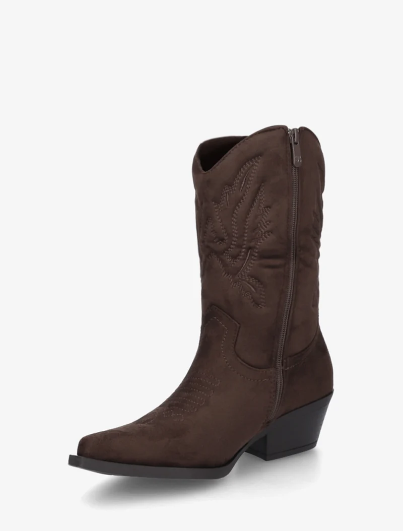 Bottines style santiags en suédine - Marron