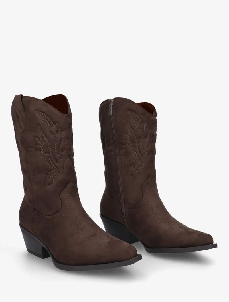 Bottines style santiags en suédine - Marron