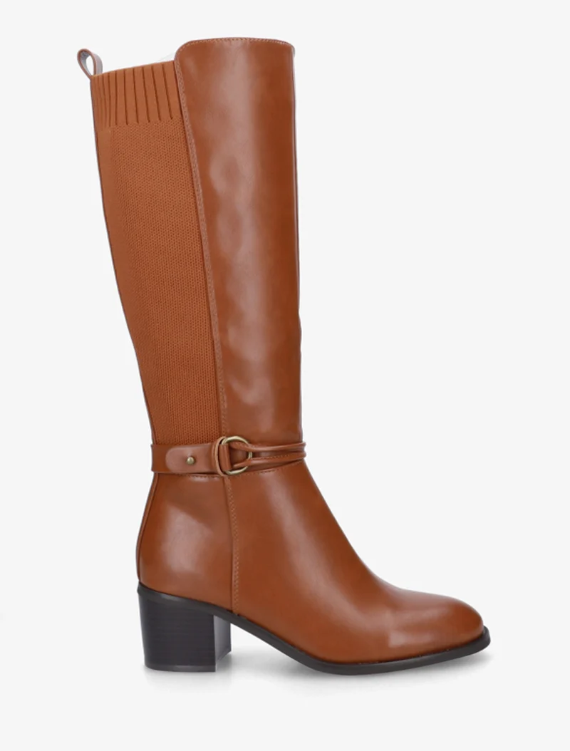 Bottes en simili et tissu à boucle ronde - Camel