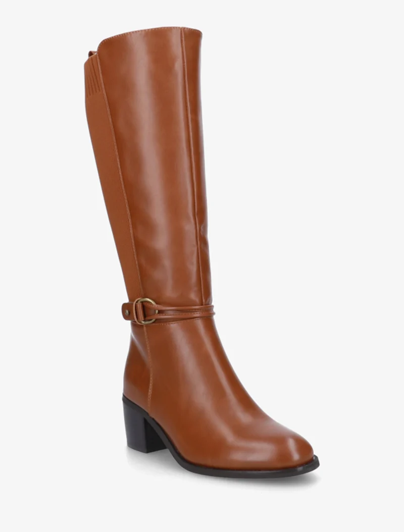Bottes en simili et tissu à boucle ronde - Camel