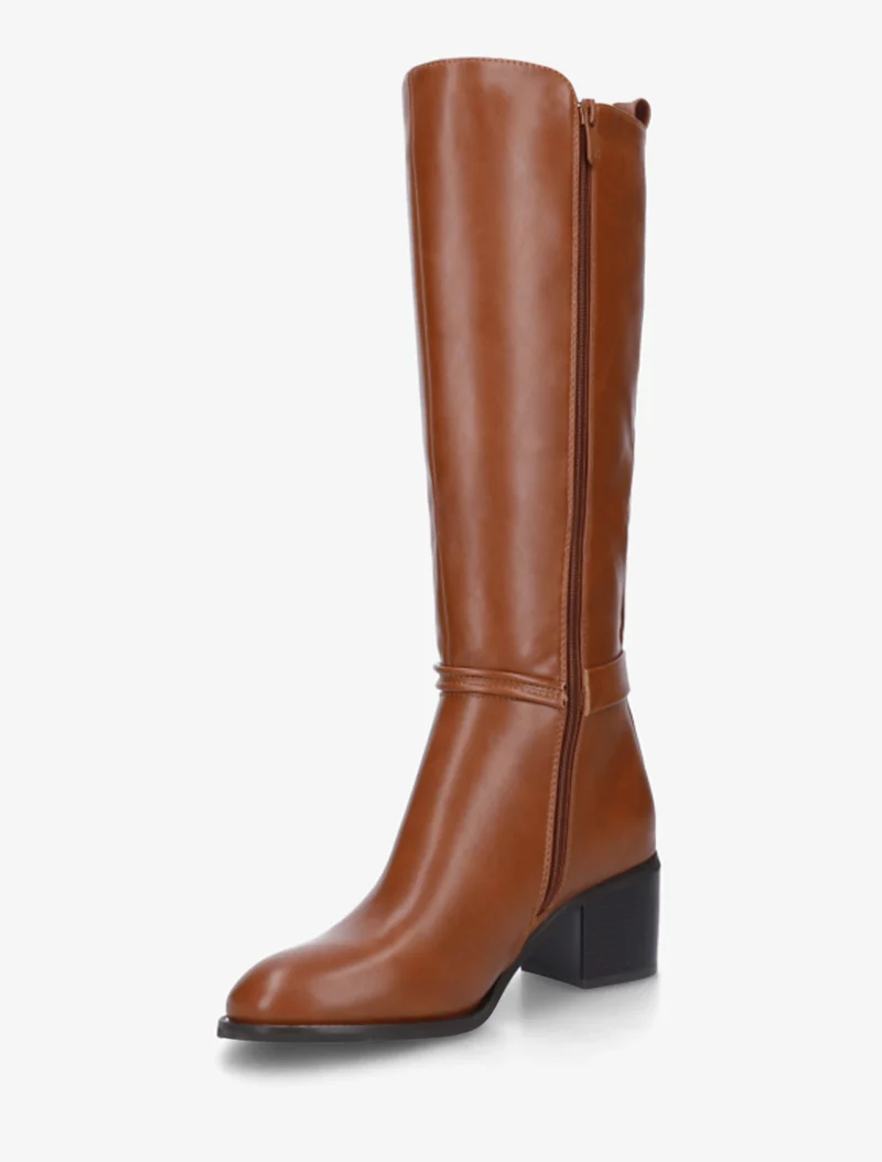 Bottes en simili et tissu à boucle ronde - Camel