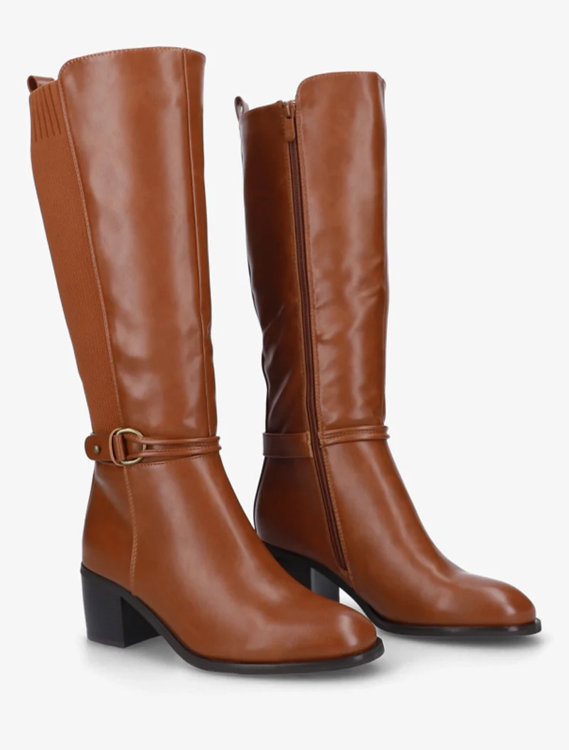 Bottes en simili et tissu à boucle ronde - Camel