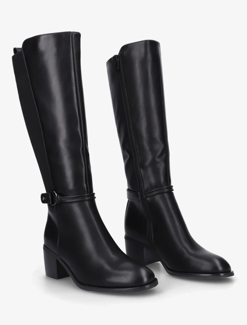 Bottes en simili et tissu à boucle ronde - Noir