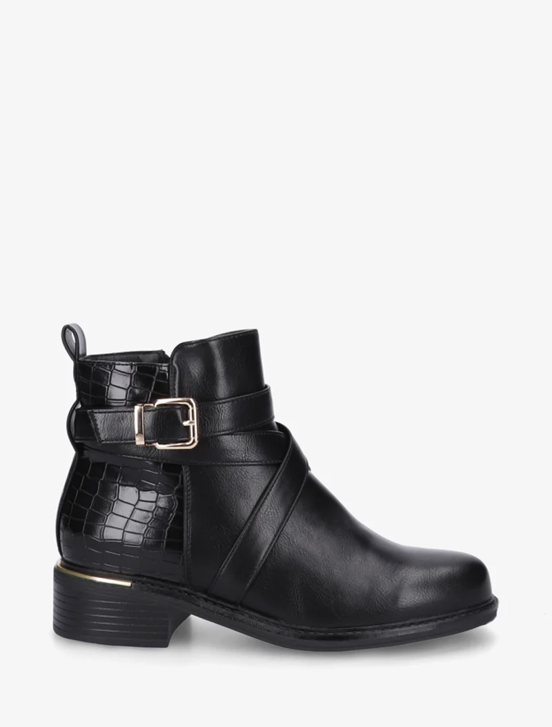 Bottines imprimé croco à sangles croisées - Noir