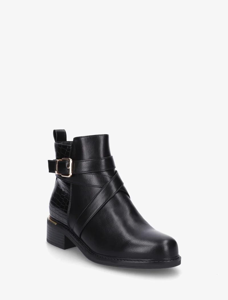 Bottines imprimé croco à sangles croisées - Noir