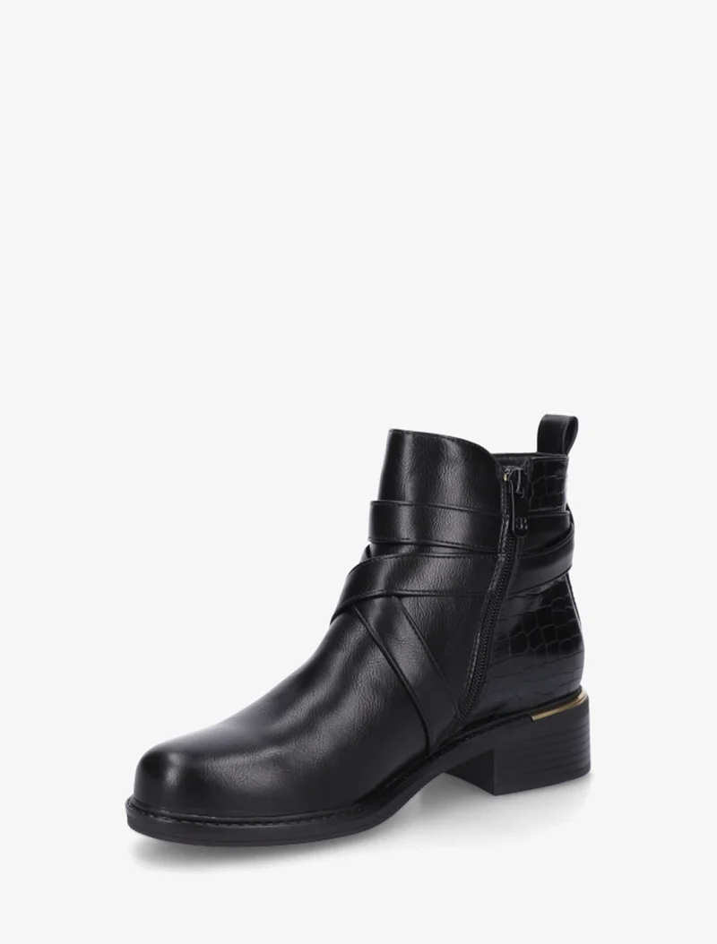 Bottines imprimé croco à sangles croisées - Noir