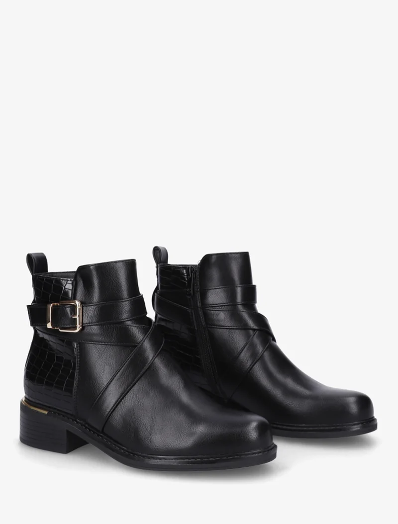 Bottines imprimé croco à sangles croisées - Noir