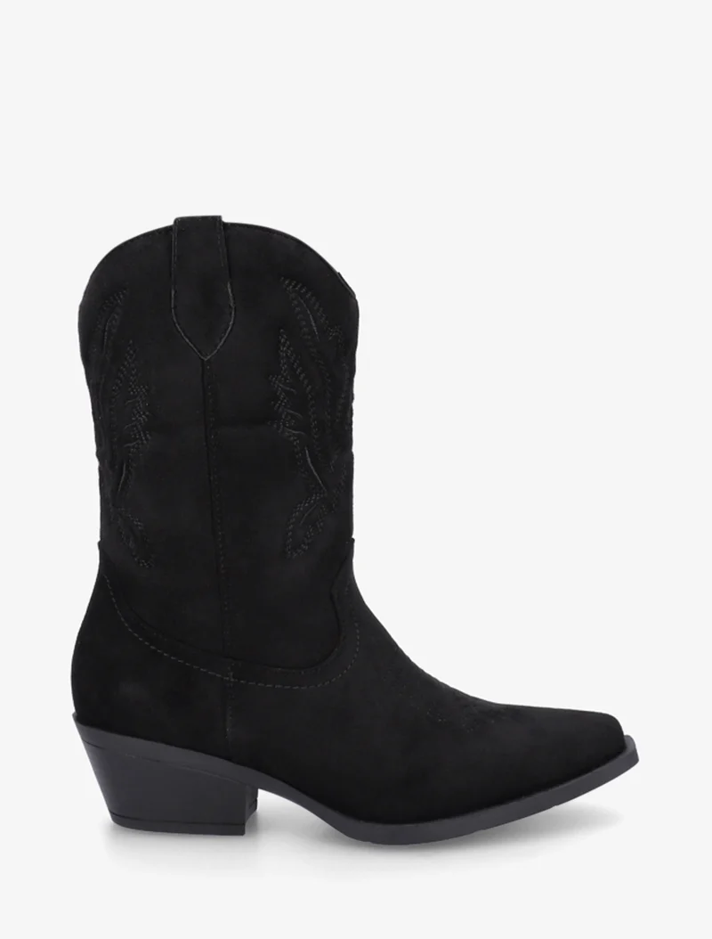 Bottines style santiags en suédine - Noir