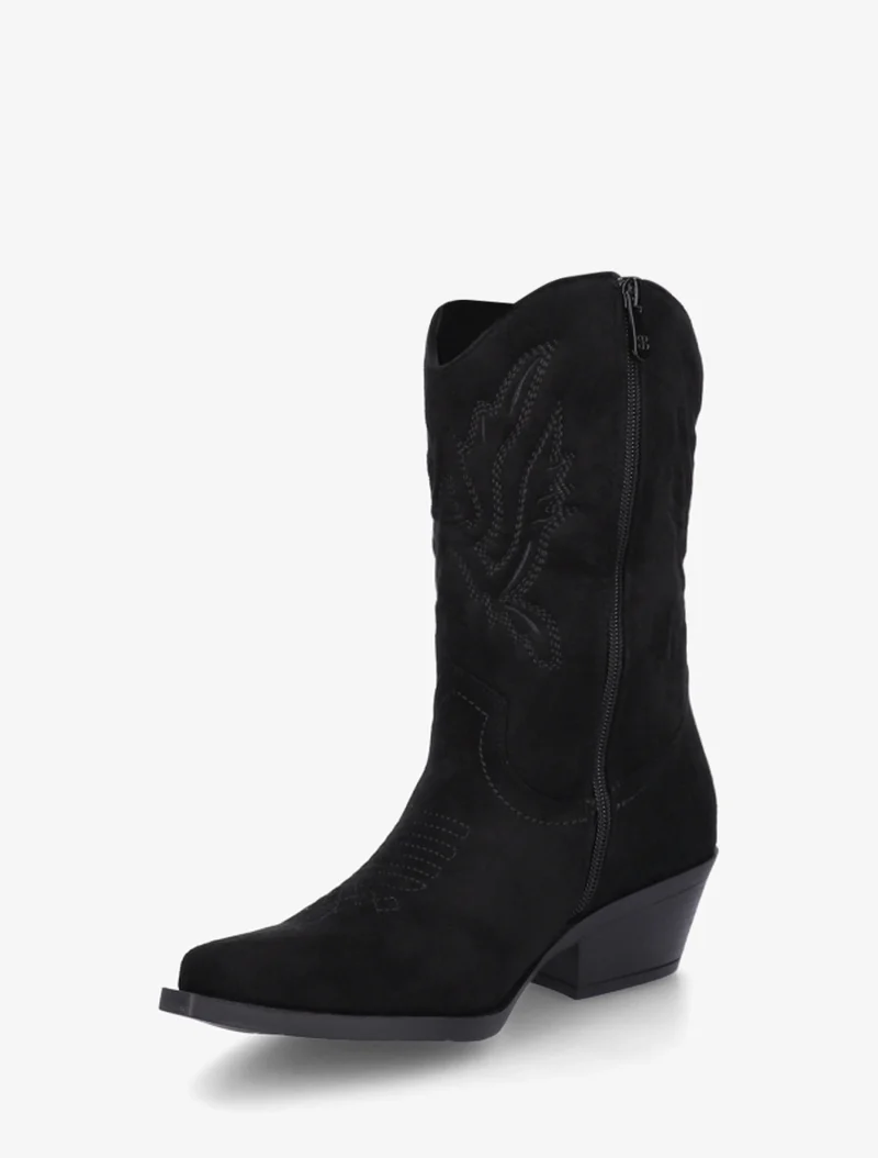 Bottines style santiags en suédine - Noir