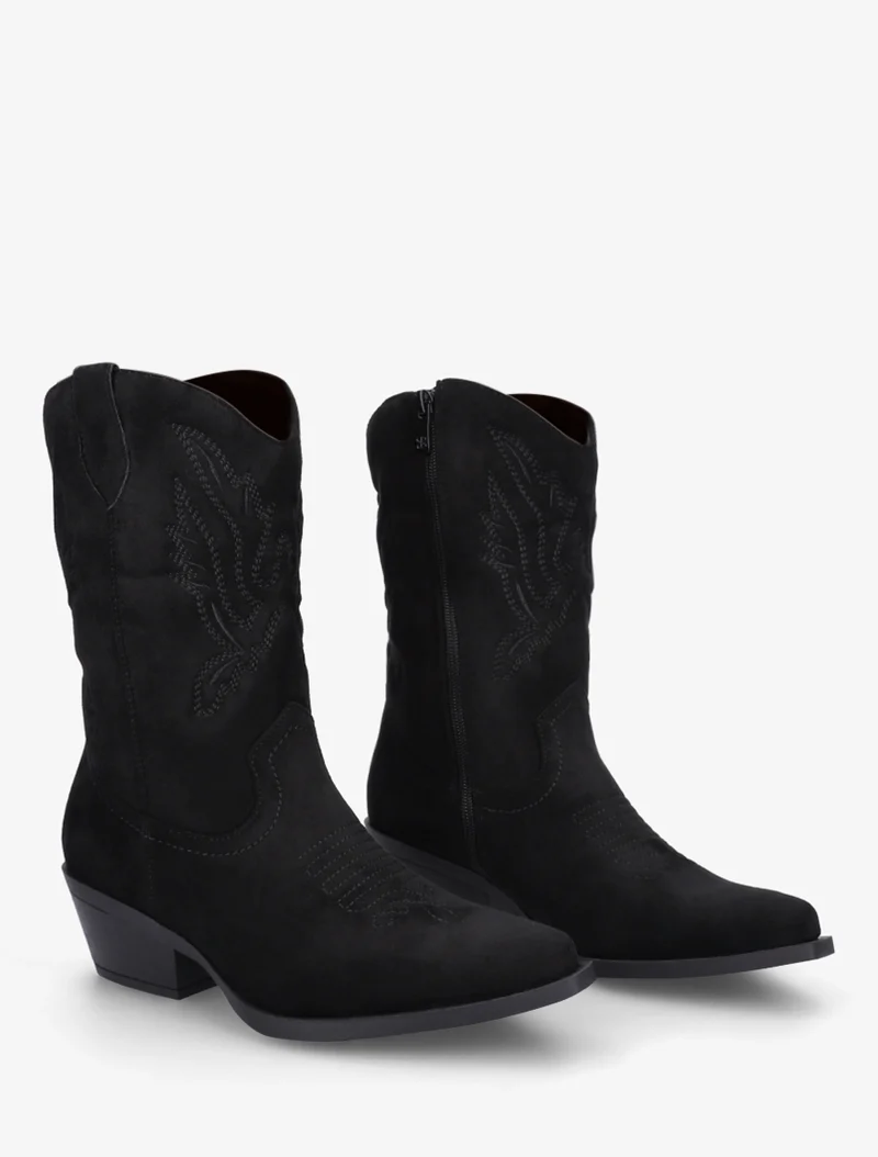 Bottines style santiags en suédine - Noir