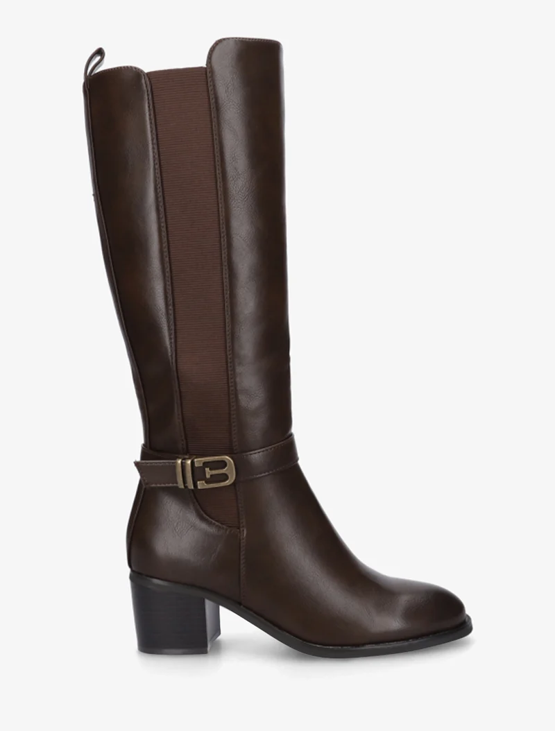 Bottes élastiquées en simili à boucle fantaisie - Marron