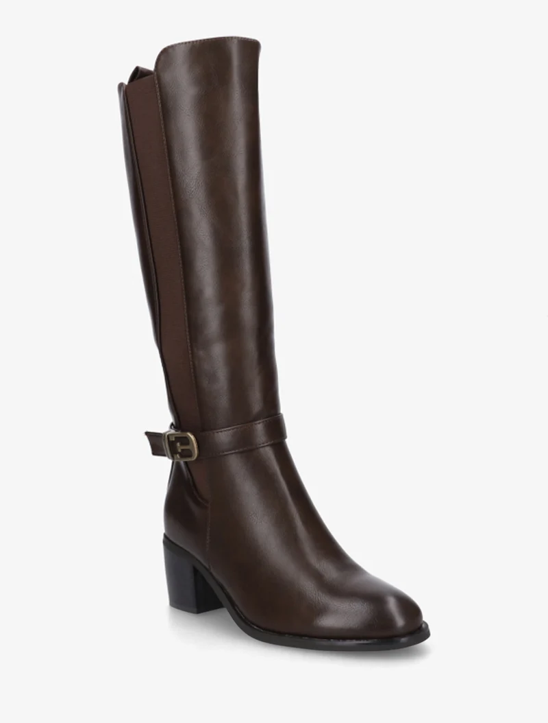 Bottes élastiquées en simili à boucle fantaisie - Marron