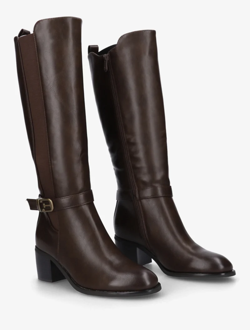 Bottes élastiquées en simili à boucle fantaisie - Marron