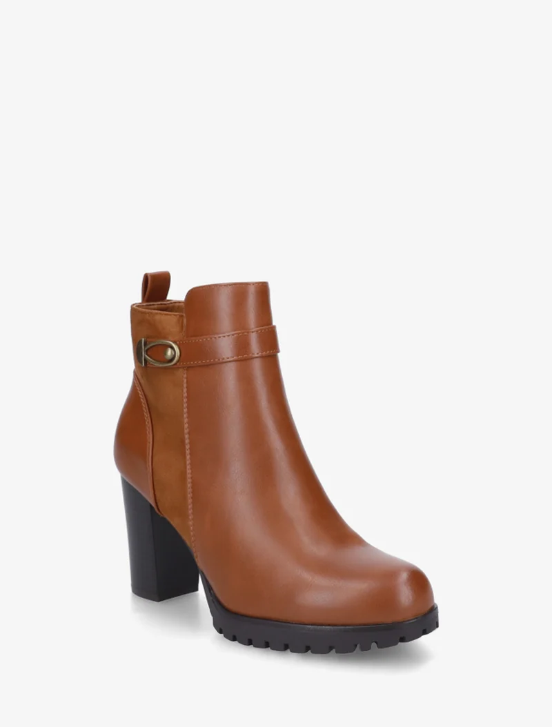 Bottines à empiècement en suédine et talon haut - Camel