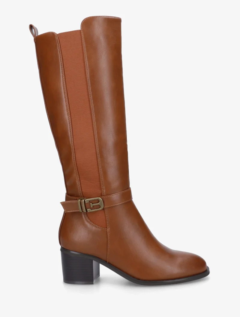 Bottes élastiquées en simili à boucle fantaisie - Camel