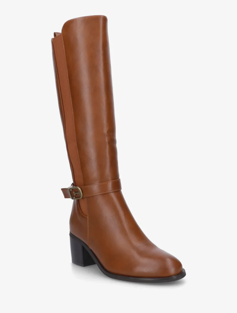 Bottes élastiquées en simili à boucle fantaisie - Camel