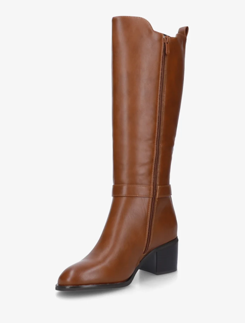 Bottes élastiquées en simili à boucle fantaisie - Camel