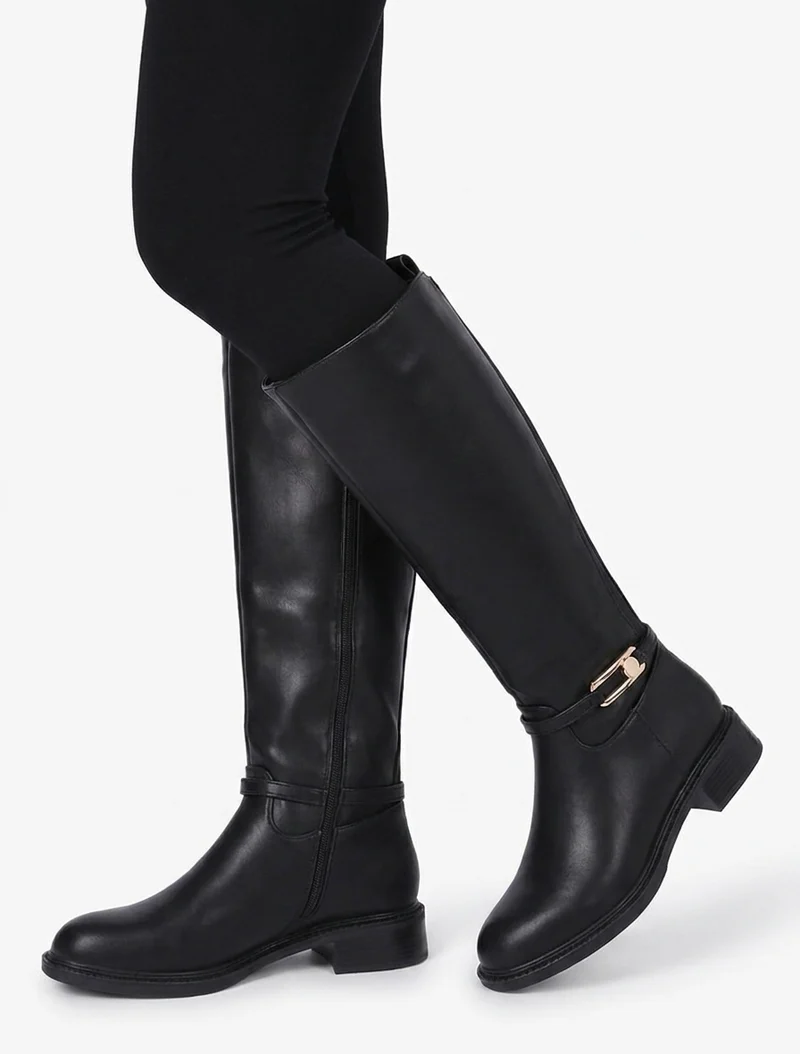 Bottes élastiquées en simili - Noir
