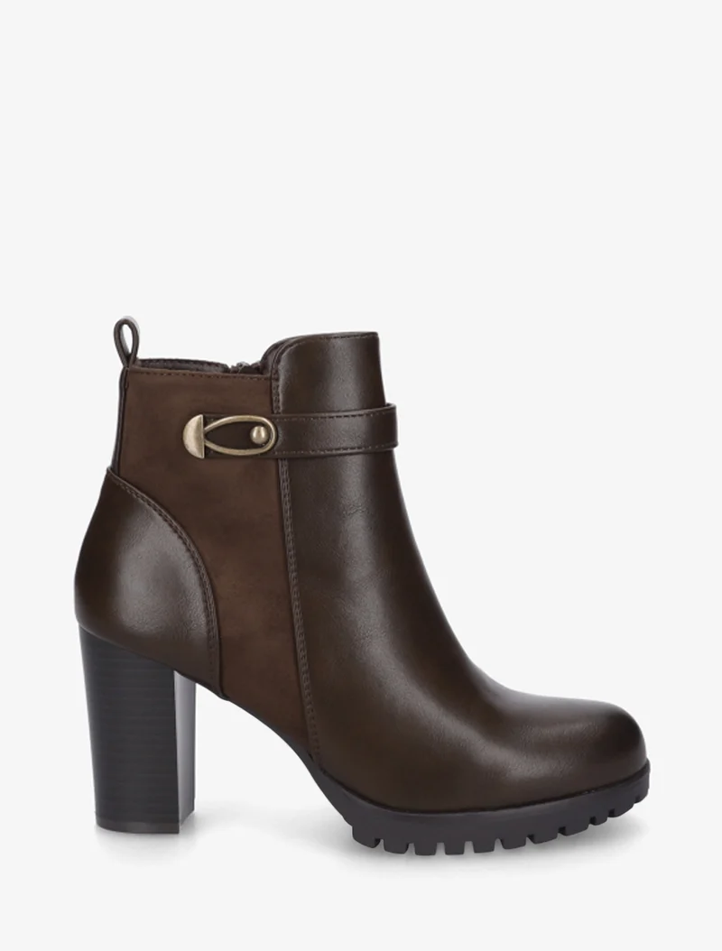 Bottines à empiècement en suédine et talon haut - Marron