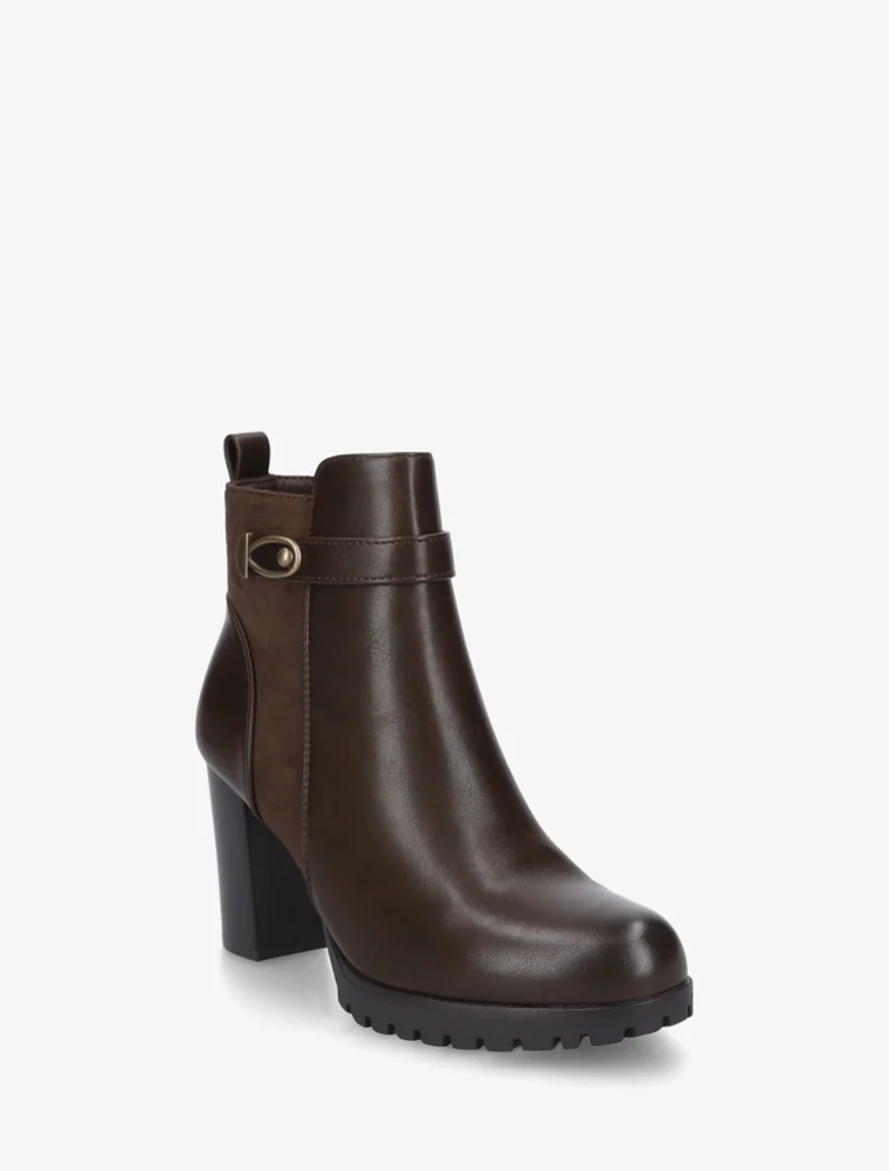 Bottines à empiècement en suédine et talon haut - Marron