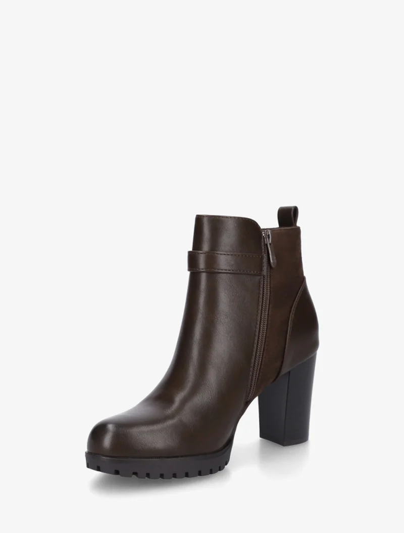 Bottines à empiècement en suédine et talon haut - Marron
