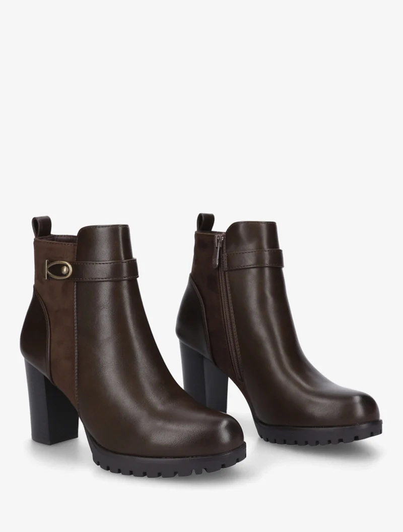Bottines à empiècement en suédine et talon haut - Marron