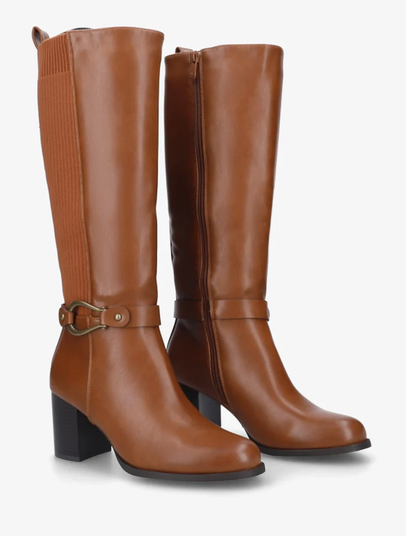 Bottes unies bimatière - Camel