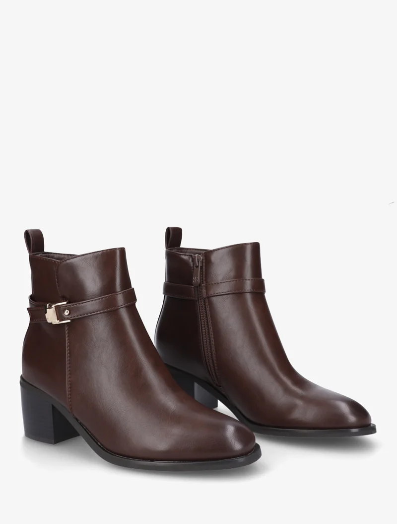 Bottines en simili à talon - Marron