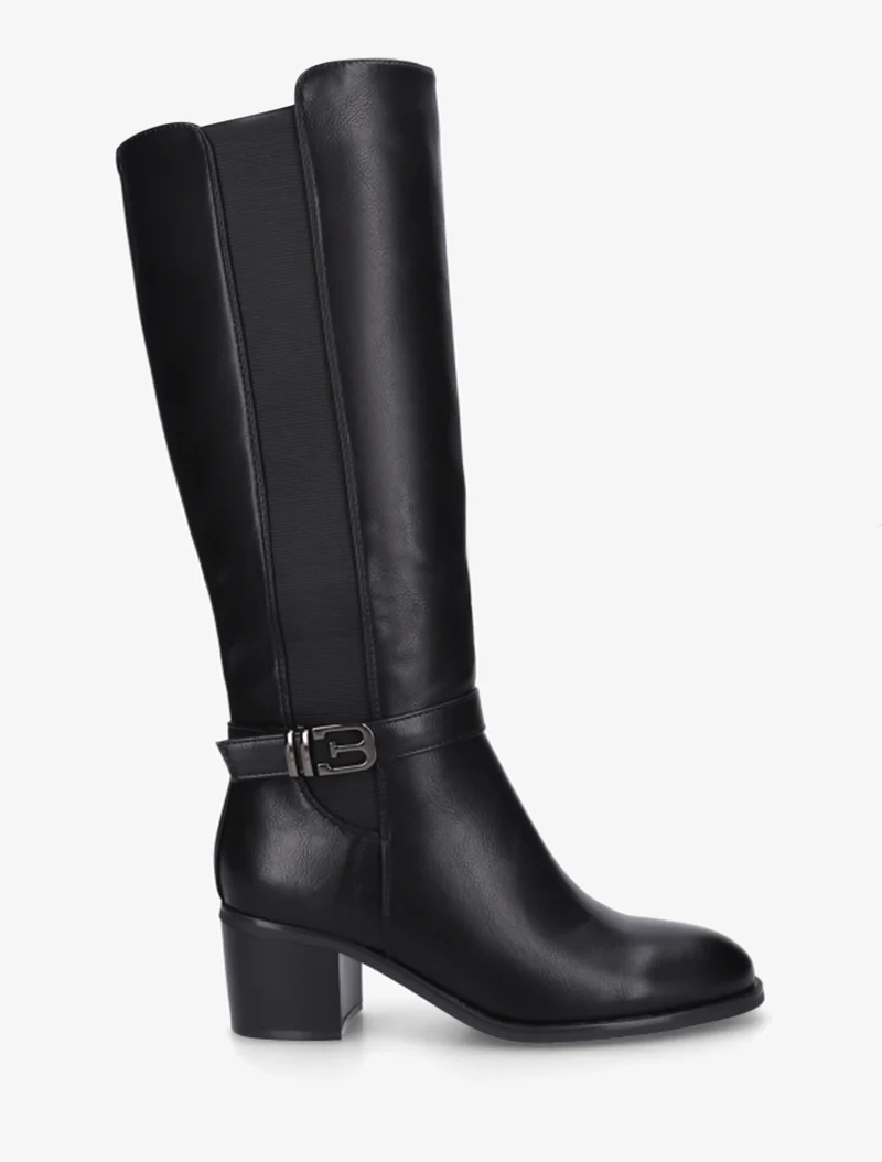 Bottes élastiquées en simili à boucle fantaisie - Noir