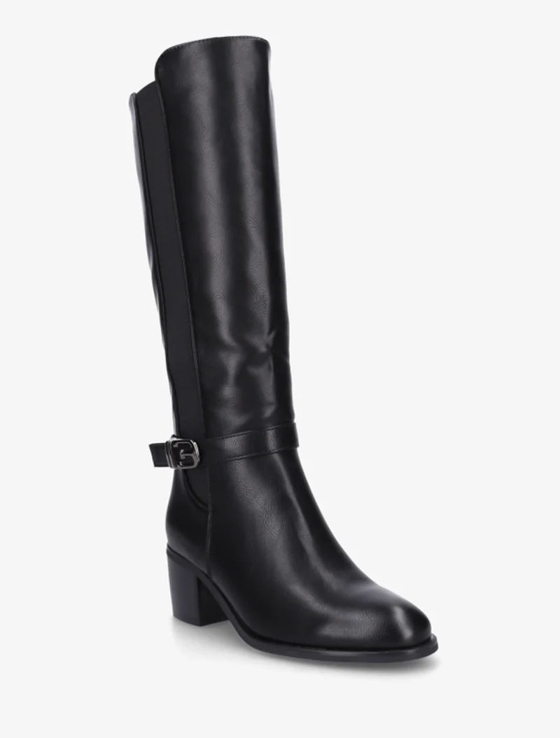 Bottes élastiquées en simili à boucle fantaisie - Noir