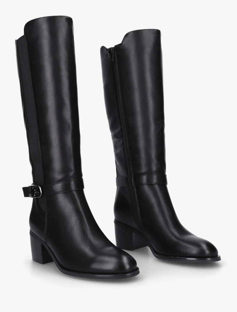 Bottes élastiquées en simili à boucle fantaisie - Noir