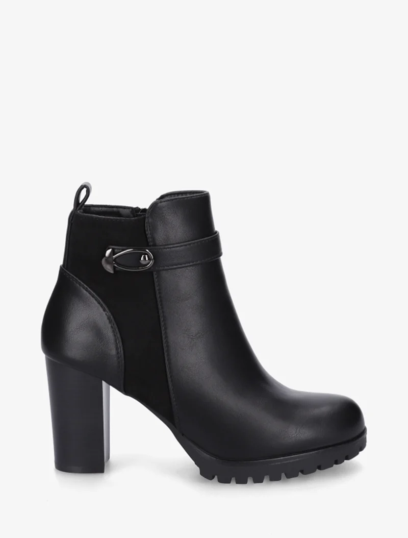 Bottines à empiècement en suédine et talon haut - Noir