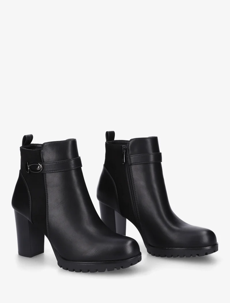 Bottines à empiècement en suédine et talon haut - Noir