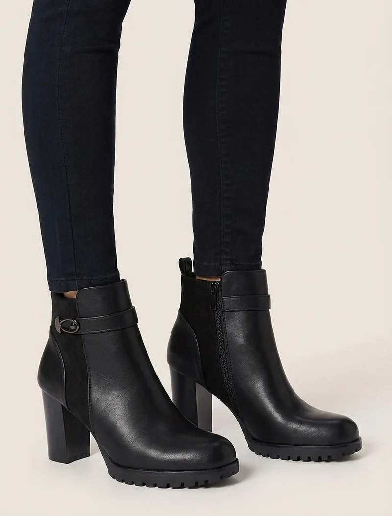 Bottines à empiècement en suédine et talon haut - Noir